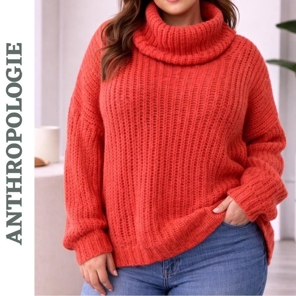 Anthropologie Pilcro Chunky Knit Turtleneck Sweater XL Cozy Alpaca Blend